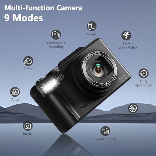 4K Digital Camera for Photography, 64MP Vlogging Camera for YouTube with 3" 180° Flip Screen, 18X Digital Zoom Point and Shoot Camara with 32GB Micro SD Card for Beginner (Black) - Image 6