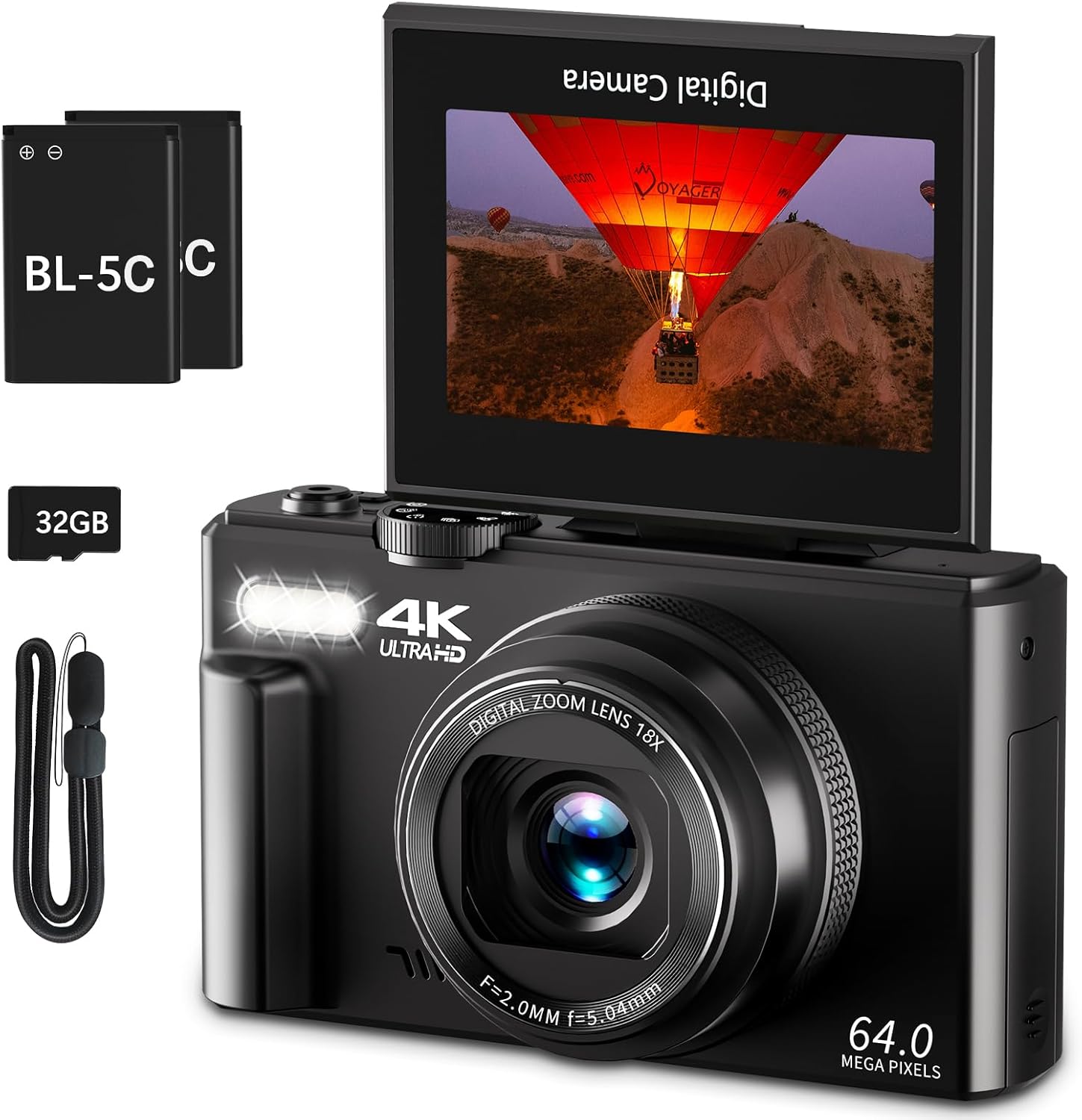4K Digital Camera for Photography, 64MP Vlogging Camera for YouTube with 3" 180° Flip Screen, 18X Digital Zoom Point and Shoot Camara with 32GB Micro SD Card for Beginner (Black) - Image 9
