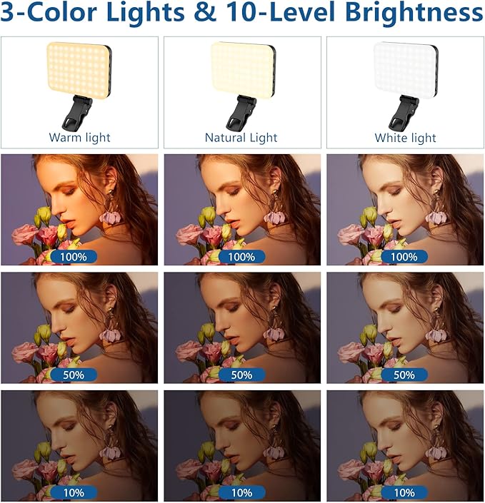 60 LED Portable Selfie Light Video Conference Lighting with Clip & Camera Tripod Adapter Rechargeable 2200mAh CRI 97+, 3 Light Modes for Phone iPhone Webcam Laptop Photo Makeup - Image 5