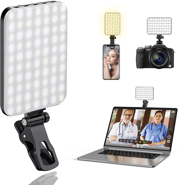 60 LED Portable Selfie Light Video Conference Lighting with Clip & Camera Tripod Adapter Rechargeable 2200mAh CRI 97+, 3 Light Modes for Phone iPhone Webcam Laptop Photo Makeup - Image 7