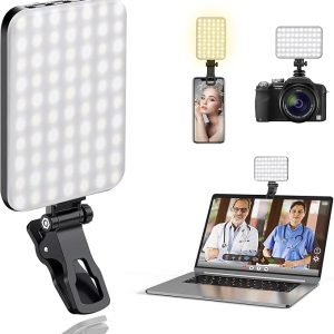 60 LED Portable Selfie Light Video Conference Lighting with Clip & Camera Tripod Adapter Rechargeable 2200mAh CRI 97+, 3 Light Modes for Phone iPhone Webcam Laptop Photo Makeup